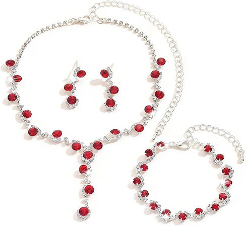 Black Jewelry for Women Red Necklace and Earrings Bracelet Wedding Jewelry Sets for Brides Prom Accessories in Saudi Arabia