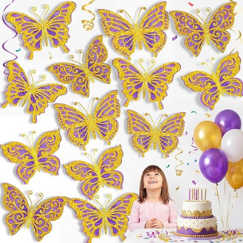 AmazingSpark 20 Pcs Large Silver Butterfly Party Decoration 10 Inch 3D Butterflies Wall Decor Large Metallic Laser Butterflies Sticker Sequin Centerpieces for Birthday Baby Shower Wedding Summer Party in Saudi Arabia