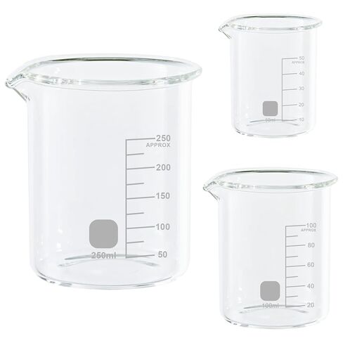 Glass Measuring Beaker Set, 3.3 Borosilicate Beaker with Printed Graduation Lab Glassware, for Laboratories, Classrooms or Home - 50ml 100ml 250ml in Kuwait