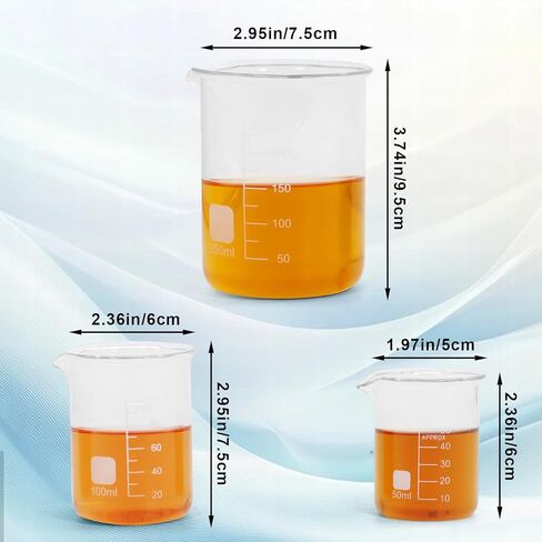 Glass Measuring Beaker Set, 3.3 Borosilicate Beaker with Printed Graduation Lab Glassware, for Laboratories, Classrooms or Home - 50ml 100ml 250ml in Kuwait