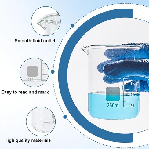 Glass Measuring Beaker Set, 3.3 Borosilicate Beaker with Printed Graduation Lab Glassware, for Laboratories, Classrooms or Home - 50ml 100ml 250ml in Kuwait