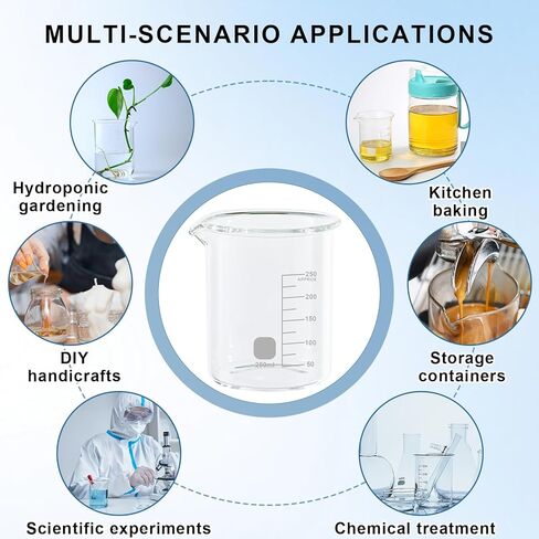 Glass Measuring Beaker Set, 3.3 Borosilicate Beaker with Printed Graduation Lab Glassware, for Laboratories, Classrooms or Home - 50ml 100ml 250ml in Kuwait