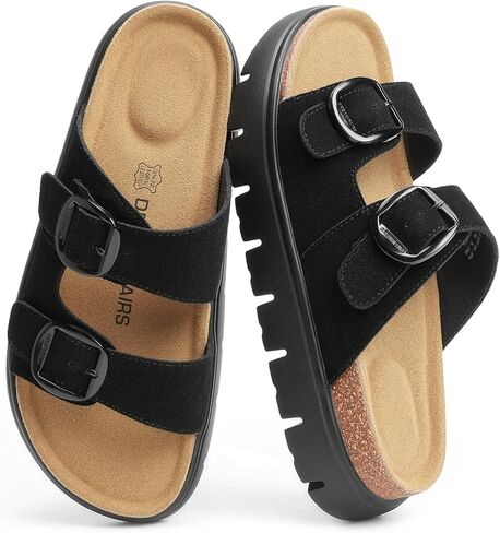 DREAM PAIRS Women's Platform Sandals Wedge Chunky Heel Slip-on Comfort Slides with Arch Support Cork Footbed Adjustable Buckle Summer Slide Sandals in Saudi Arabia
