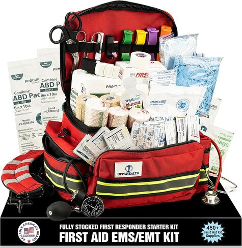 First Responder Fully Stocked Trauma First Aid Kit – EMT/EMS Emergency Medical Bag with 450+ Supplies for Home, Car, Workplace & Camping in Saudi Arabia
