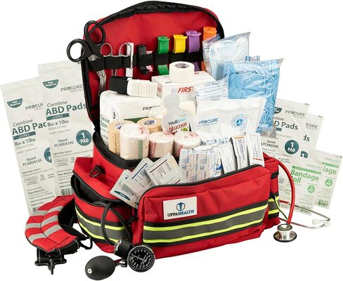 First Responder Fully Stocked Trauma First Aid Kit – EMT/EMS Emergency Medical Bag with 450+ Supplies for Home, Car, Workplace & Camping in Saudi Arabia