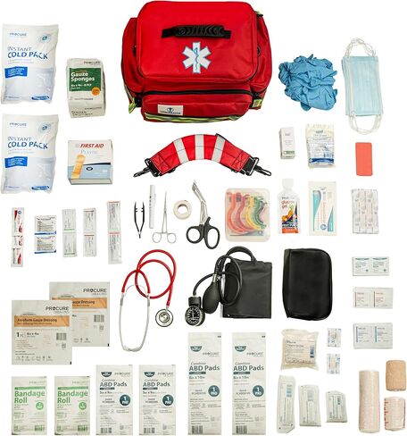 First Responder Fully Stocked Trauma First Aid Kit – EMT/EMS Emergency Medical Bag with 450+ Supplies for Home, Car, Workplace & Camping in Saudi Arabia