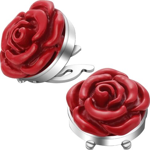 Rose Flower Cufflinks for Men,Silver Glod Pated Tuxedo Cuff Links,Elegant Red Flower Brooches for Christmas Business Wedding Birthday Gift in Saudi Arabia
