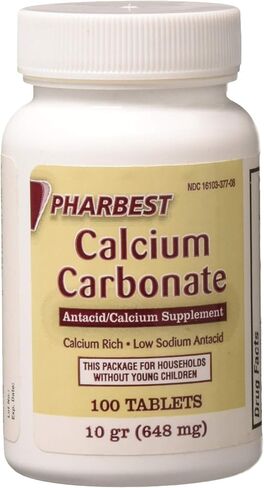 Pharbest Calcium Carbonate Antacid and Calcium Supplement 10 Grains - 100 Tablets by HARBEST in Saudi Arabia