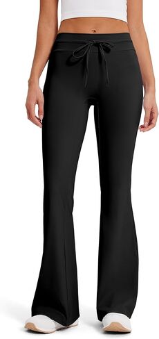 MOOSLOVER Women Flare Yoga Pants Drawstring High Waist Bootcut Leggings Soft Stretch Pilates Lounge Pant(L,Black) in Saudi Arabia