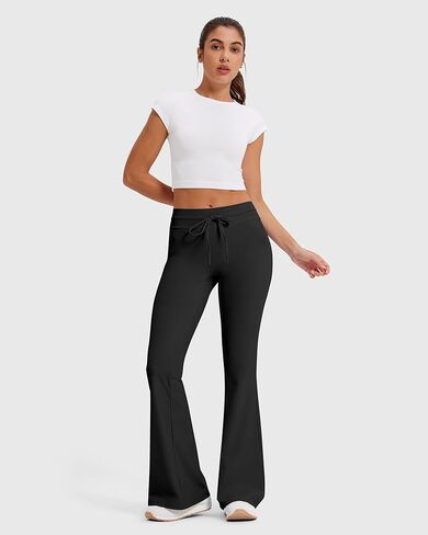 MOOSLOVER Women Flare Yoga Pants Drawstring High Waist Bootcut Leggings Soft Stretch Pilates Lounge Pant(L,Black) in Saudi Arabia