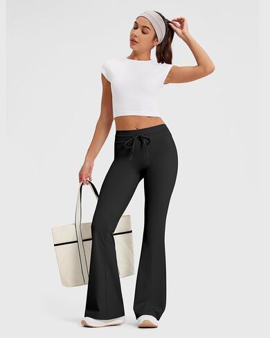 MOOSLOVER Women Flare Yoga Pants Drawstring High Waist Bootcut Leggings Soft Stretch Pilates Lounge Pant(L,Black) in Saudi Arabia