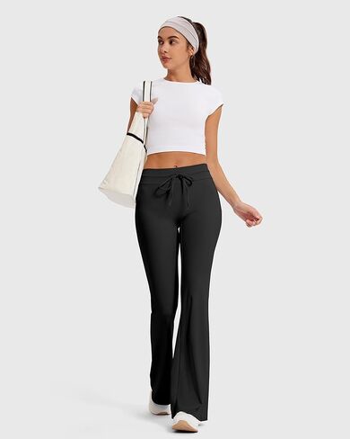 MOOSLOVER Women Flare Yoga Pants Drawstring High Waist Bootcut Leggings Soft Stretch Pilates Lounge Pant(L,Black) in Saudi Arabia