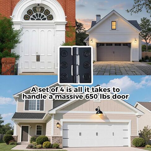 Heavy Duty Door Hinges 2.44x2.17 Inch, 170 LBS Ball Bearing Butt Hinges, Black Zinc Alloy Industrial Grade Hinges for Entry Doors, Barn Doors, Shed, Garage, Commercial Heavy Doors, 4 Pack with Screws in Saudi Arabia
