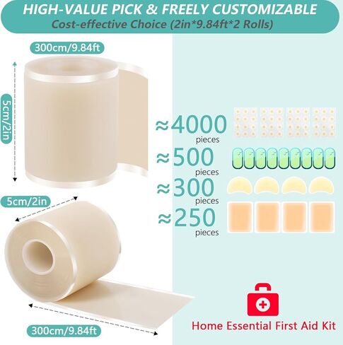 Hydrocolloid Roll for Wound Care, 19.7ft Large Medical Grade Hydrocolloid Roll with Self-Adhesive, Ultra Absorbent, Waterproof, Flexible, DIY Size First Aid Kit Essential (2in x 9.84ft, 2Rolls) in Saudi Arabia