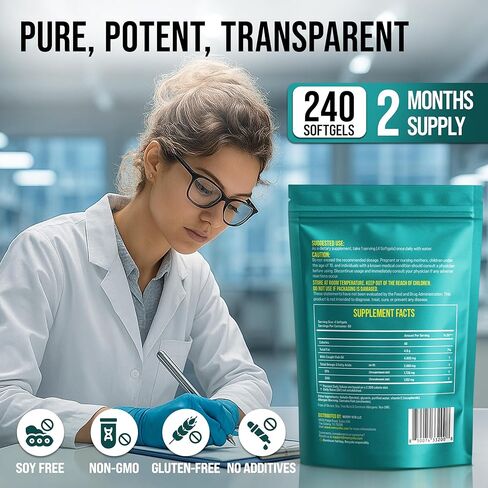 Omega 3 Fish Oil 4800 mg – EPA 1728 mg | DHA 1152 mg from Wild-Caught Anchovies – Burpless Mini Softgels – Pure Omega-3 Fatty Acid Supplement – Non-GMO, Gluten-Free, No Aftertaste – 240 Capsules in Saudi Arabia