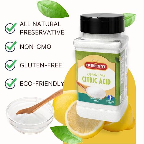 Crescent Citric Acid – 100% Pure Food Grade Crystals for Cooking, Canning, Preserving & Pickling – 17.6 oz Resealable Jar in Saudi Arabia
