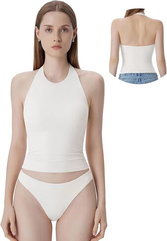 SUUKSESS Women Halter Padded Tank Tops Double Lined Backless Summer Going Out Tops in Saudi Arabia