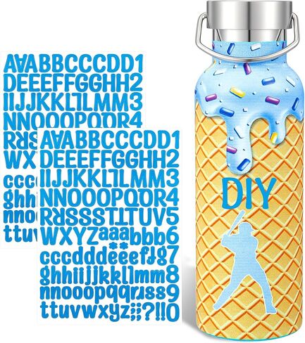 1 Set 17 oz Ice Cream Drip Baseball Water Bottle with Blue Letter Number Sticker, Christmas Stainless Steel Water Cup with Leakproof Lid for Youth DIY Sport Gym Baseball Team Gift in Saudi Arabia