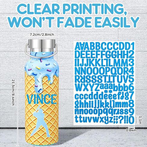 1 Set 17 oz Ice Cream Drip Baseball Water Bottle with Blue Letter Number Sticker, Christmas Stainless Steel Water Cup with Leakproof Lid for Youth DIY Sport Gym Baseball Team Gift in Saudi Arabia