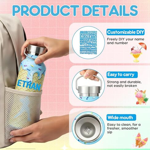 1 Set 17 oz Ice Cream Drip Baseball Water Bottle with Blue Letter Number Sticker, Christmas Stainless Steel Water Cup with Leakproof Lid for Youth DIY Sport Gym Baseball Team Gift in Saudi Arabia