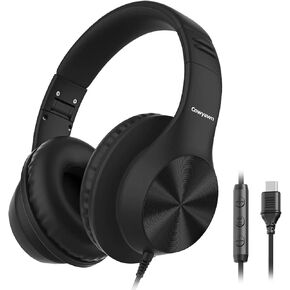 سماعات USB C السلكية ، سماعات USB USB-C فوق الأذن سلكية مع الميكروفون ، التحكم في مستوى الصوت ، صوت استريو HD ، سماعات USB من النوع C القابل للطي للبالغين/المراهقين/iPhone/Chromebook/كمبيوتر محمول/كمبيوتر ، أسود in Kuwait