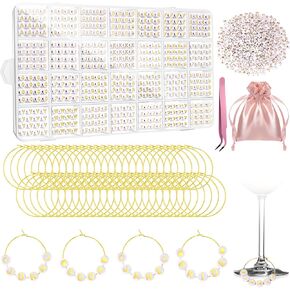 50 Pcs DIY Wine Glass Charms, 1300 A-Z Letters Beads Wine Charms for Stem Glasses, 100 Round Beads, 1.2 Inch Drink Rings Tags, Customizable Alphabet Glass Charm Markers for Party Bridal Shower Wedding Bachelorette Decor in Saudi Arabia