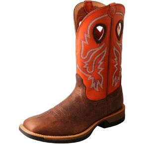 Twisted X Men's 12" Pull On Nano Composite Toe Waterproof Western Work Boot, Square Toe with CellStretch, Brown & Orange, 9.5 EE in Saudi Arabia