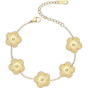 14k Gold Plated Sparkling White Cubic Zirconia Clover Bracelet for Women, Dainty Four Leaf Clover Sparkling White Bracelet, Adjustable Size, Trendy Jewelry Gifts For Her in Saudi Arabia
