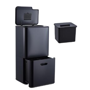 16 Gallon Dual Trash Can, 2 Compartment Stainless Steel Garbage Can with Compost Bin, Plastic Inner Bucket & Odor Control, 33L + 27L Kitchen Recycling Bin Combo for Home Office in Kuwait