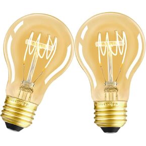 عكس الضوء أدى اديسون المصابيح الكهربائية 4W 40 واط خمر الدافئة A19 E26 2200K المصابيح الكهربائية العتيقة دوامة الزخرفية العنبر المصابيح الكهربائية، CRI 90+، حزمة من 2 in Kuwait