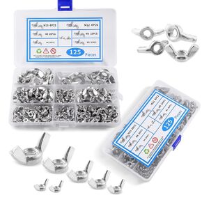125PCS Metric Wing Nuts Assortment Kit,7 Assorted Sizes M3, M4, M5, M6, M8, M10, M12, 304 Stainless Steel Parts Butterfly Wing Nut, Wing Nuts Fasteners Hardware Assortment Kit in Saudi Arabia
