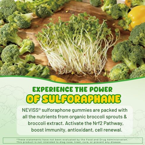 Liposomal Sulforaphane Gummies from Organic Broccoli Sprouts with Superfood, Beta Glucans, Myrosinase, White Mustard For Kids 4+ & Adults Immune, Cell Health, Antioxidants, Vegan, Sugar Free, 120cts in Saudi Arabia
