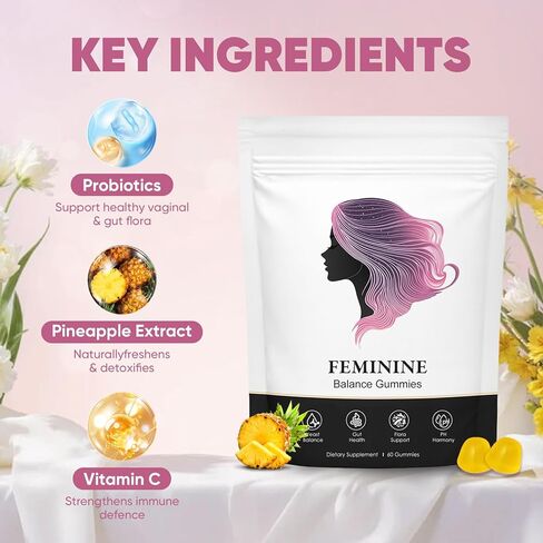 Feminine Balance Gummies for Women, Pineapple Gummies for Women pH, Women’s Health Probiotics - pH Balance, Healthy Odor, Flora, Vaginal & Gut Health, Immune Support (1) in Kuwait