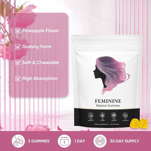 Feminine Balance Gummies for Women, Pineapple Gummies for Women pH, Women’s Health Probiotics - pH Balance, Healthy Odor, Flora, Vaginal & Gut Health, Immune Support (1) in Kuwait