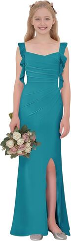 Chiffon Junior Bridesmaid Dresses for Teen Girls Ruffle Flower Girl Dresses for Wedding Guest Formal Party Gown Slit in Saudi Arabia