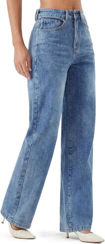 Zylioo 32"/34" Inseam Womens Tall Jeans Long Stretch Denim Pants High Waisted Straight Leg Casual Classic Fit Trousers Black in Saudi Arabia
