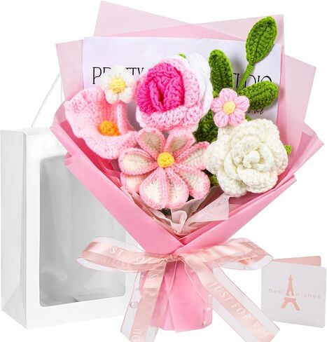 Crochet Flowers Gifts for Women,Mothers Day Flowers Gifts for Mom Wife,Gouraml 9Pcs Handmade Completed Crochet Flowers Bouquet for Women Best Friend Girlfriend Anniversary Graduation Day Wedding Home in Saudi Arabia