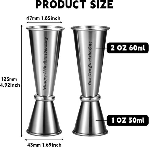 Steel Gifts for 11th Anniversary 11 Anniversary Steel Jigger Gifts for Men Women 11 Anniver-Sary Wedding Gift for Him Her Cocktail Jigger for Husband Boyfriend Valentine Day Gift for Men Women 1 2 Oz in Saudi Arabia