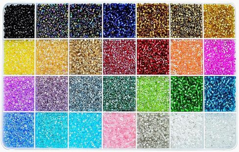 Laopottbeads 14000 قطعة 2.5 مم مجموعة خرز بذور زجاجية مع فتحة كبيرة، 28 لونًا خرزًا موحدًا لمستلزمات صنع المجوهرات، أساور يدوية الصنع وقلائد وأقراط ومجموعة صنع المجوهرات in Kuwait