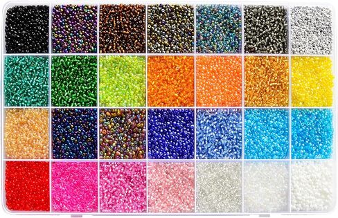 Laopottbeads 14000 قطعة 2.5 مم مجموعة خرز بذور زجاجية مع فتحة كبيرة، 28 لونًا خرزًا موحدًا لمستلزمات صنع المجوهرات، أساور يدوية الصنع وقلائد وأقراط ومجموعة صنع المجوهرات in Kuwait
