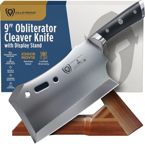 سكين ساطور اللحم Dalstrong Obliterator مقاس 9 بوصة - حامل خشبي وغمد - سكين جزار بسمك 3 رطل 6 مم - فولاذ كربوني 7CR17MOV - سلسلة المصارع R - سكين تقطيع شديد التحمل - سكين الشيف بمقبض G10 in Saudi Arabia