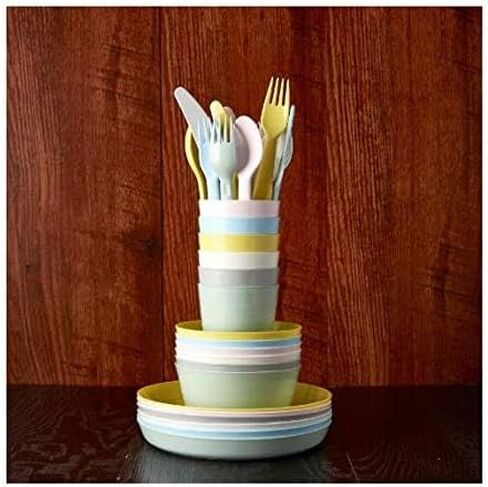 Ikea Plastic 18-Piece Cutlery Set Mixed Colours, Set of 6 Sppon, 6 Fork and 6 Knife in Saudi Arabia