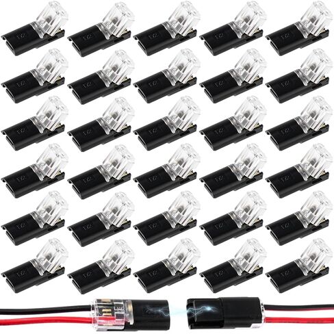 OIIKI 60pcs Quick Clip Double Wire Connector, Low-Voltage Plug-in Wire Connectors with Locking Buckle, 2 Pin Quick Clip Fasteners Snap on Blocks for 18-22AWG Cable DIY Crafts LED Strips- Black in Saudi Arabia