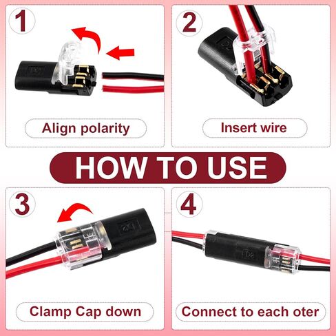 OIIKI 60pcs Quick Clip Double Wire Connector, Low-Voltage Plug-in Wire Connectors with Locking Buckle, 2 Pin Quick Clip Fasteners Snap on Blocks for 18-22AWG Cable DIY Crafts LED Strips- Black in Saudi Arabia