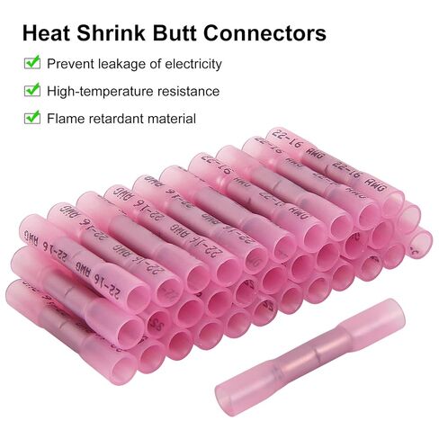 100PCS Heat Shrink Butt Connectors,22-16 AWG Red Marine Grade Insulated Crimp Wire Connectors, Waterproof Electrical Connectors Butt Splice for Boat Truck Wiring in Saudi Arabia