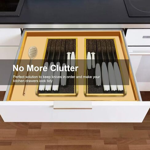 ArtBeek سكين درج منظم الخيزران إدراج قفص الاتهام، 15 بوصة المطبخ شريحة لحم السكاكين حامل المنظمون كتلة للدرج في منظمة التخزين in Kuwait