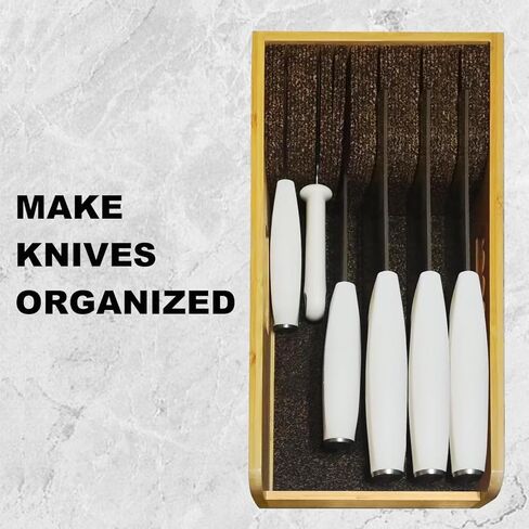 ArtBeek سكين درج منظم الخيزران إدراج قفص الاتهام، 15 بوصة المطبخ شريحة لحم السكاكين حامل المنظمون كتلة للدرج في منظمة التخزين in Kuwait