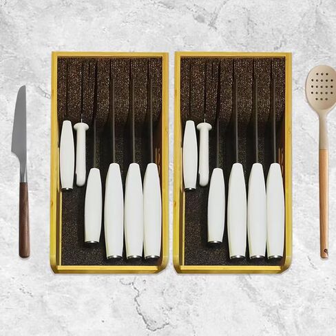 ArtBeek سكين درج منظم الخيزران إدراج قفص الاتهام، 15 بوصة المطبخ شريحة لحم السكاكين حامل المنظمون كتلة للدرج في منظمة التخزين in Kuwait