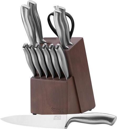 مجموعة سكاكين المطبخ Chicago Cutlery Insignia Steel (18 قطعة) ومبراة مدمجة، ومقابض مريحة محيطية ومجموعة سكاكين الشيف الاحترافية الحادة المصنوعة من الفولاذ المقاوم للصدأ ومقص مع فتاحة زجاجات in Kuwait