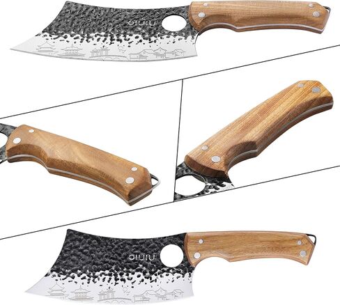 OLULU 3PCS Butcher Knife Set, 7" Butcher Meat Cleaver, 7" Serbian Chef Knife and 6.5" Viking Knife, Kitchen Knife Set with wood Handle, Great for Indoor & Outdoor (Unique Pattern) in Kuwait